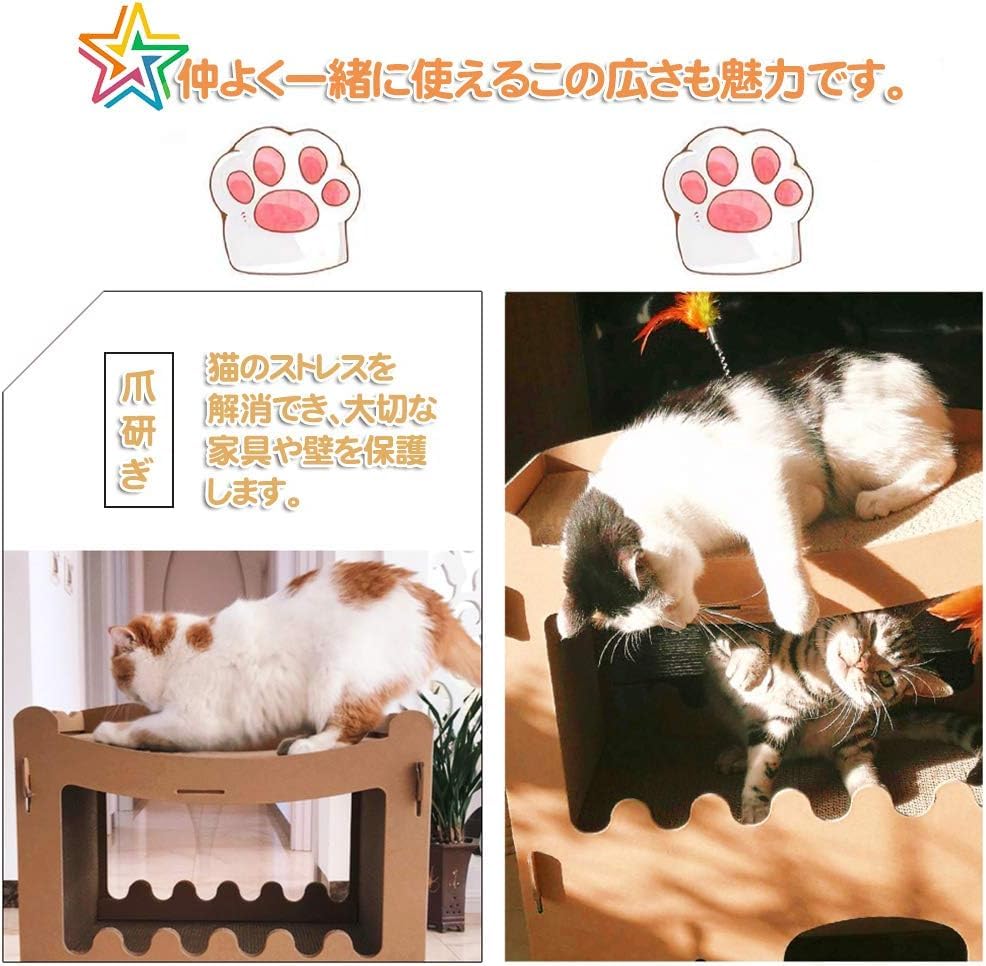 Amazon | RAKU 猫爪とぎハウス 段ボールベッド 多頭飼い 大型猫 二層